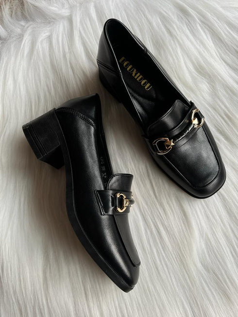 Metal Decor Black Textured Loafer